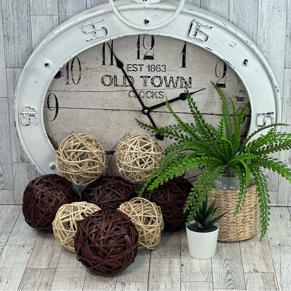 8 NWOT Piece Wicker Rattan Decorative Balls Vase Fillers Table Centerpiece Decor